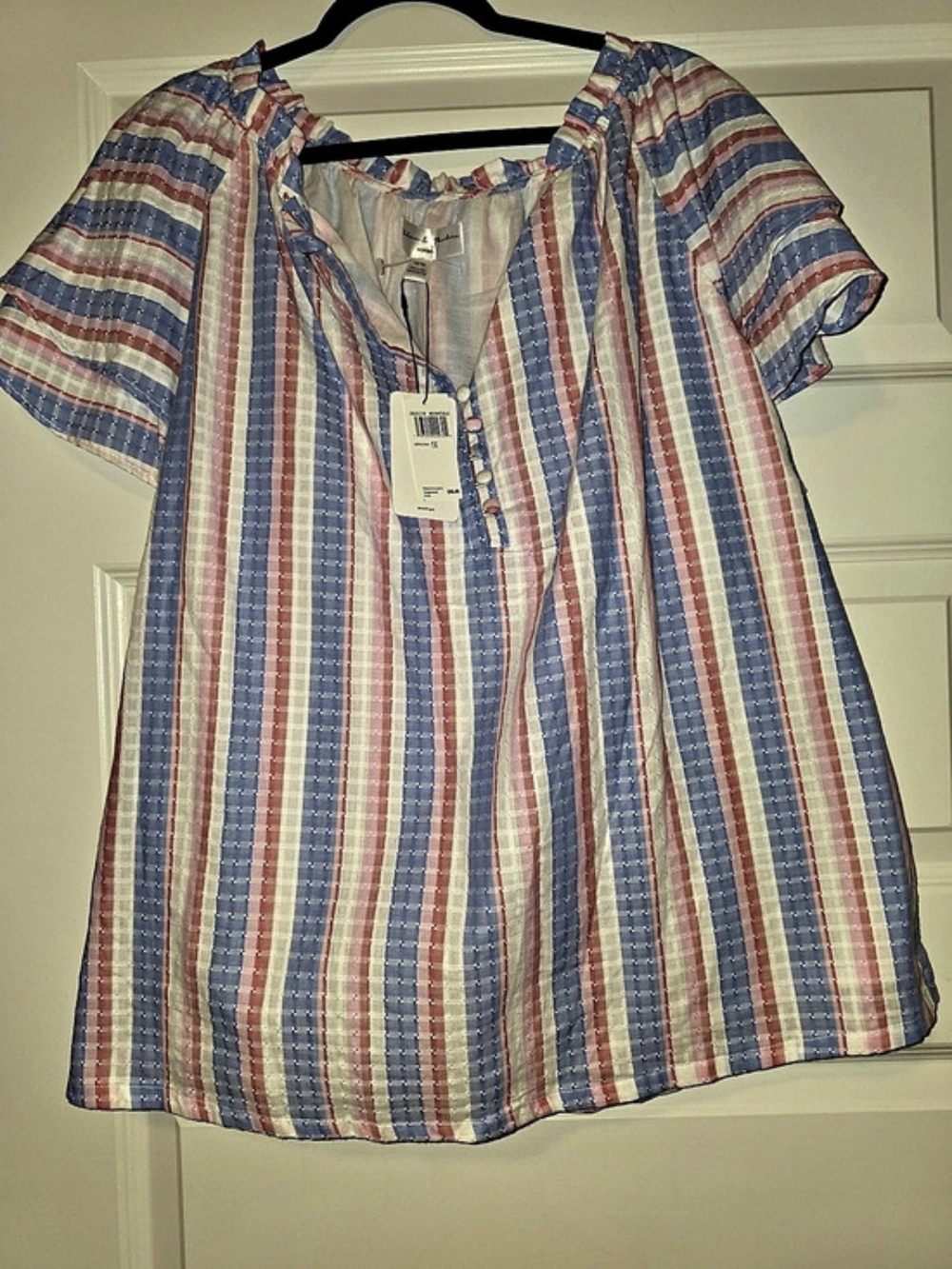 NWT Chelsea And Striped Blouse in Blue, Pink, White & Red Size 1X.
